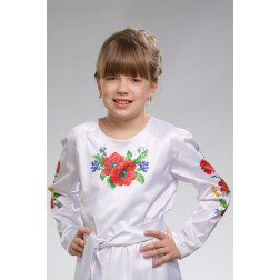 Пошита дитяча блузка-вишиванка Маки, волошки, колоски для вишивки бісером і нитками (БД010кБ3401)