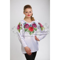 Набір бісеру Preciosa для вишивки бісером до заготовки жіночої блузки – вишиванки Лілові троянди, фіалки (БЖ010кБннннb)