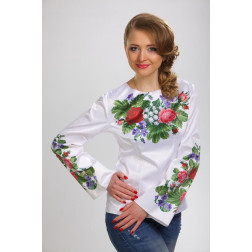 Пошита жіночої блузка-вишиванка Троянди, фіалки, конвалії для вишивки бісером і нитками (БЖ021кБ4816)