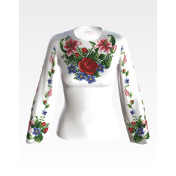 Пошита жіночої блузка-вишиванка Лілеї, троянди, незабудки для вишивки бісером і нитками (БЖ036кБ4402)