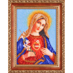 Картина вишита бісером Барвиста Вишиванка  Ікона Відкрите Серце Марії 22х27 (ОТ089ан1622)