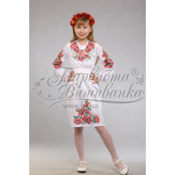 Набір бісеру Preciosa для вишивки бісером до заготовки дитячого плаття – вишиванки на 9-12 років Червоні маки, ромашки, колоски (ПД012пБ40ннb)