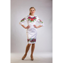 Пошита жіноча сукня-вишиванка Лілові троянди, фіалки для вишивки бісером і нитками (ПЛ010кБ4605)