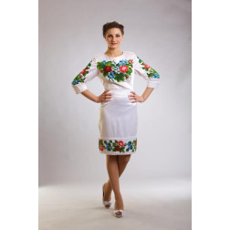 Пошита жіноча сукня-вишиванка Троянди, фіалки, конвалії для вишивки бісером і нитками (ПЛ021шБ4606)