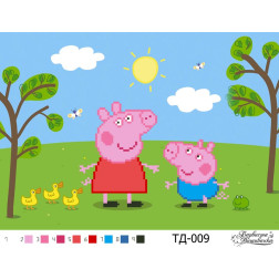 Схема картини Свинка Пеппа і Джордж (серія: Свинка Пеппа) для вишивки бісером на тканині (ТД009пн3021)