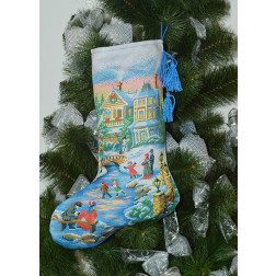 Набір для вишивки бісером Барвиста Вишиванка Пошитий новорічний чобіток Чарівна ковзанка 31х49 (ТР155аБ3149k)
