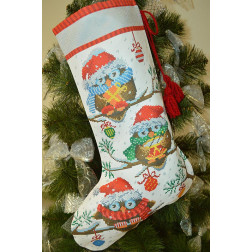 Набір для вишивки бісером Барвиста Вишиванка Пошитий новорічний чобіток Новорічні Сови 31х49 (ТР167аБ3149k)