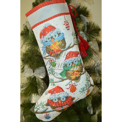 Схема Пошитий новорічний чобіток Новорічні Сови для вишивки бісером і нитками на тканині (ТР167аБ3149)