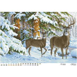 Схема картины Олени в зимнем лесу для вышивки бисером на ткани (ТТ015пн6343)